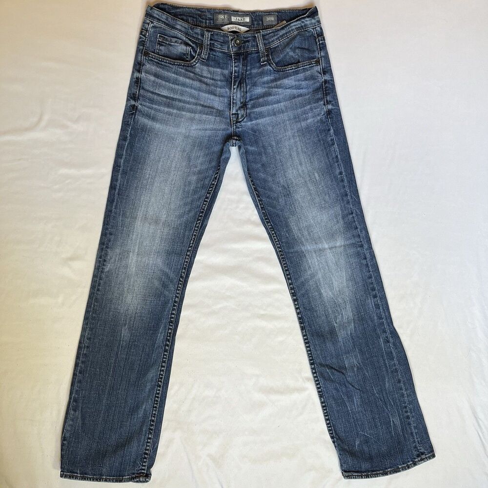 BKE Jake Straight Jeans Mens 30x30 30r Blue Stretch Denim Buckle Western Cowboy